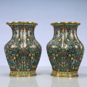 A Exquisite A pair of Cloisonne Flower and Fruit Pattern Vase