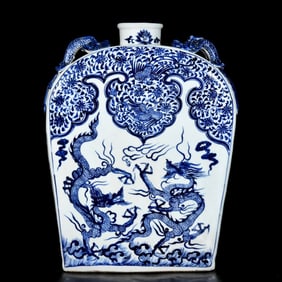 A Huge Blue and White Lotus,Dragon and Phoenix Pattern Vase