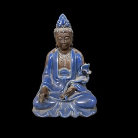 A Solemn Blue Glazed Statue of Avalokitesvara