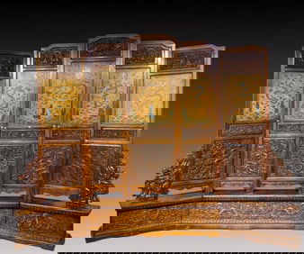 A Rare Huanghuali wood Dragon Pattern Screen