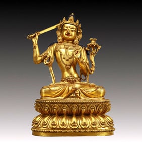 A Solemn Gilt Bronze Statue of Manjusri
