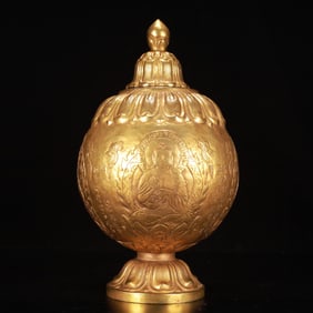 A Rare Gilt Bronze Buddha Statue Pattern Bottle, With poem