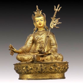 A Solemn Gilt Bronze Statue of Padma Sambhava