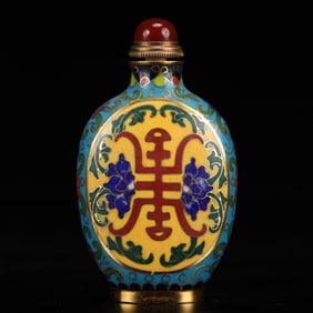 An Exquisite Cloisonne Shou-Character Pattern Snuff Bottle