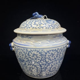 An Exquisite Min yao Blue and White Lotus Pattern Cover Jar