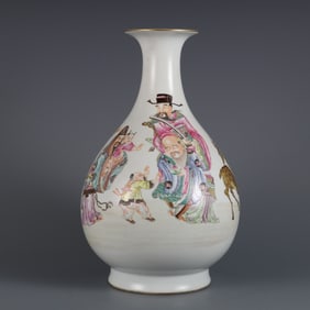 A Rare Famille-Rose Painted Gold Character and Story Pattern Vase