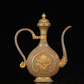 An Exquisite Gilt Silver Dragon Pattern Ewer