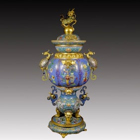A Huge Cloisonne Flower Pattern Phoenix-Ears and Tripod Censer