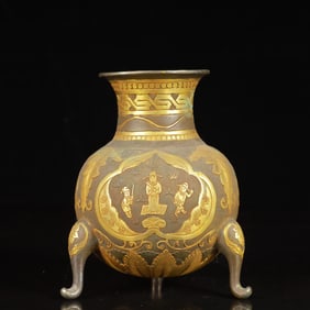 An Exquisite Gilt Silver Figure and Story Pattern Tripod Censer
