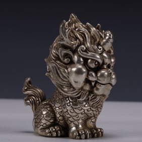 An Exquisite Silver-plated Bronze Lion Ornament