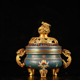 An Exquisite Cloisonne Flower Pattern Dragon-Ears Elephant-Legs Censer