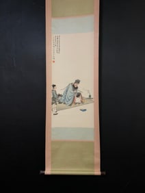 A Chinese Vertical Scroll Ink Painting of Figure on Paper,Liu Lingcang