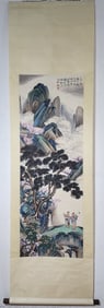 A Chinese Vertical Scroll Ink Painting of Landscape and Figure on Paper,Qian Songyan