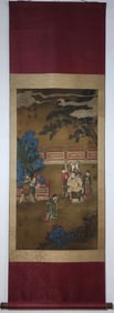 A Chinese Vertical Scroll Ink Painting of Character and Story on Silk,Liu Songnian