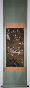 A Chinese Vertical Scroll Ink Painting of Character and Story on Silk,You Qiu