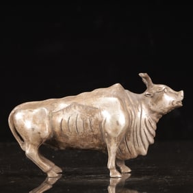 An Exquisite Silver-plated Copper Buffalo Ornament