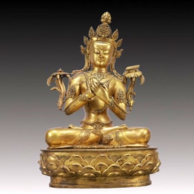 A Solemn Gilt Bronze Statue of Bodhisattva