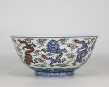 An Exquisite Doucai Auspicious Cloud and Dragon Pattern Bowl