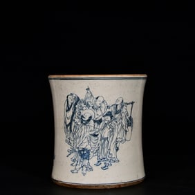An Exquisite Blue and White Figure Pattern Brush Pot