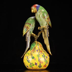 A Huge Cloisonne Lotus Bats Pattern Parrot Ornament