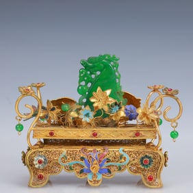 An Exquisite Filigree and Gilding Inlaid Jadeite Dragon Ornament,Inlaid Gems