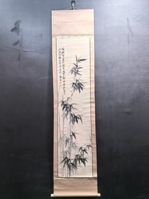 A Chinese Vertical Scroll Ink Painting of Bamboo on Paper,Zheng Banqiao