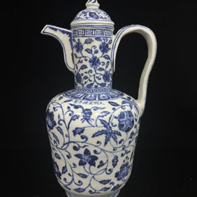 A Rare Blue and White Lotus Pattern Teapot