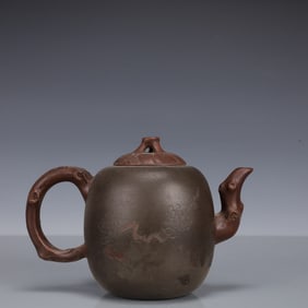 An Exquisite Purple Sands Plum Blossom Pattern Teapot, With poem