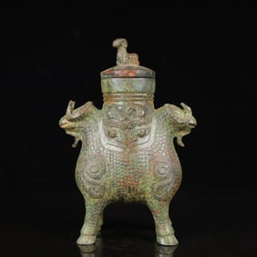 An Archaic Bronze Dragon Pattern Sheep-Ears Four Ears Pot