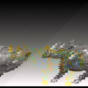 A Huge Cloisonne Rhinoceros Censer: A Huge Cloisonne Rhinoceros Censer,Qing Dynasty, China,Qianlong Four-character Mark,Size:23.6inx8.7inx13in,Weight:14250g