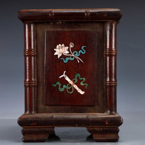 An Exquisite Zitanwood Inlaid Gems Eight Treasures Pattern Brush Pot