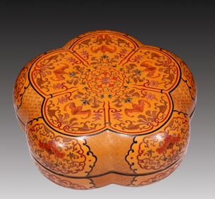 An Elaborate Lacquered Gilded 'Bat& Scrolling Lotus' Box