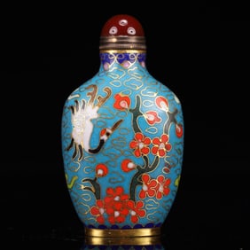 An Exquisite Cloisonne Crane and Plum Blossom Pattern Snuff Bottle