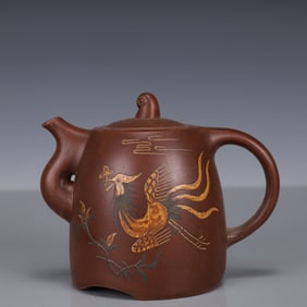 An Exquisite Purple Sands Phoenix Pattern Teapot, With poem