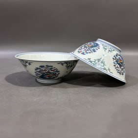 A Pair of Exquisite Doucai Auspicious Cloud and Phoenix Pattern Bowls