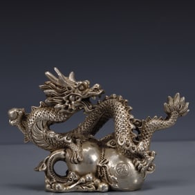 An Exquisite Silver-plated Bronze Dragon Ornament
