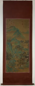 A Chinese Vertical Scroll Ink Painting of Landscape and Figure on Silk,Zhao Mengfu