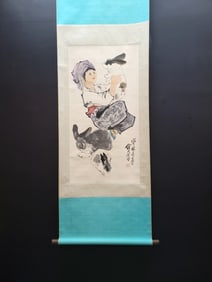 A Chinese Vertical Scroll Ink Painting of Figure on Paper,Liu Jilu