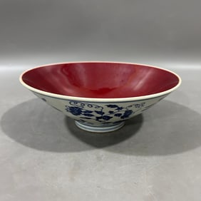 An Exquisite Blue and White Ji Red Glazed Flower and Fruit Pattern Bowl