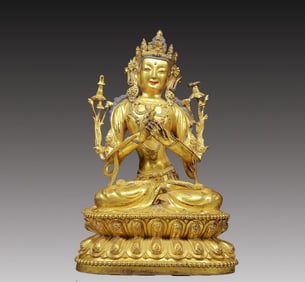A Solemn Gilt Bronze Statue of Avalokitesvara