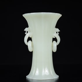 An Exquisite White Jade Double-Ears Cup