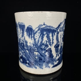 An Exquisite Blue and White Character and Story Pattern Brush Pot