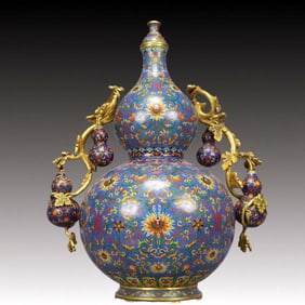 A Huge Cloisonne Shou-Character Lotus Pattern Gourd Vase