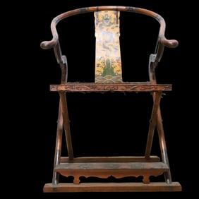 A Huge Boxwood Auspicious Cloud and Dragon Pattern Stool,With Poem