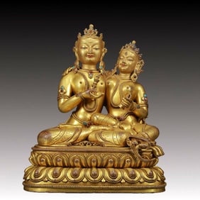A Magnificent Gilt-Bronze Gem-Inlaid Figure Of Bodhisattva