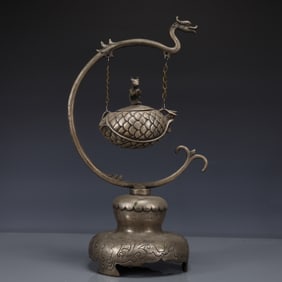 An Exquisite Silver-plated Bronze Dragon Handle Censer