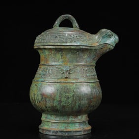 An Archaic Bronze Auspicious Beast Pattern Turtle Ewer