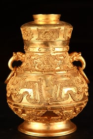 An Exquisite Gilt Bronze Dragon Pattern Double-Ears Cover Jar