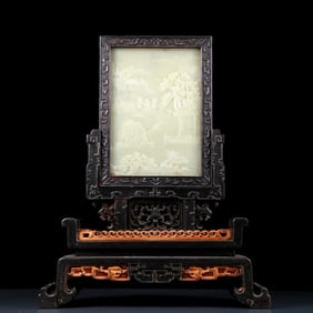 A Perfect White Jade Character and Story Pattern Table Screen