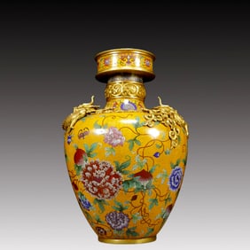 A Huge Cloisonne Bats and Peach Pattern Dragon-Ears Vase